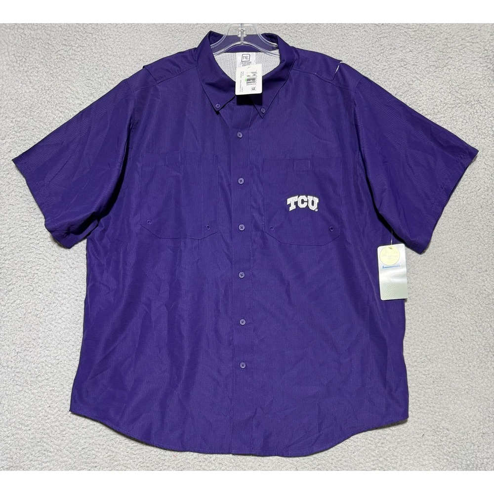 NEW Pro Edge TCU Horned Frogs Embroidered Vented Fishing Button Shirt Mens 3XL